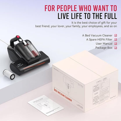 Mattress Vacuum Cleaner, 16Kpa 600W Bed Vacuum Cleaner with 253.7nm UV-C Light & 40000 RPM/Min Brushroll Rotation & Heating Tech, Widened Suction Port, Corded
