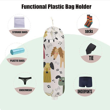 Dog Plastic Bag Holder 22.5x9 Inch, Wall Mount Plastic Bag Holders for Grocery Bags, Bone Reusable Grocery Bags Storage Dispenser for Home Kitchen Pantry Decor, Dog Lovers Gifts for Women Mom Friend