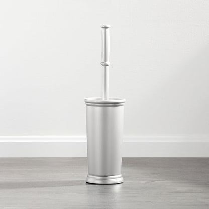 mDesign Compact Freestanding Plastic Toilet Bowl Brush and Holder for Bathroom Storage and Organization - Space Saving, Sturdy, Deep Cleaning, Covered Brush - Silver