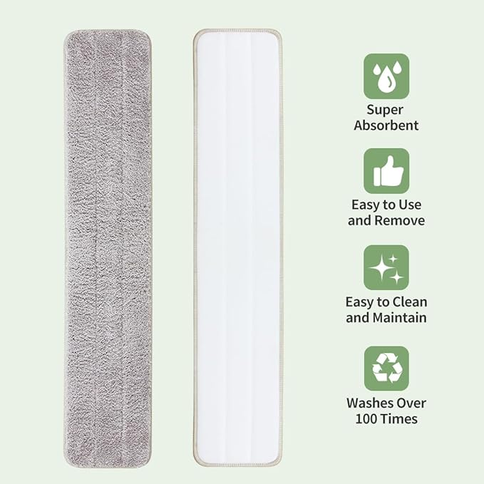CQT Replacement Flat Floor Mop Reusable Washable Microfiber Pads for Floor Care System 2 Wet and 2 Dry Mop Pads Packed (24")