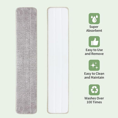 CQT Replacement Flat Floor Mop Reusable Washable Microfiber Pads for Floor Care System 2 Wet and 2 Dry Mop Pads Packed (24")