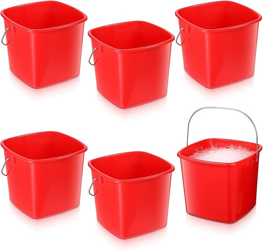 JJUNW 6 Pcs 3 Quart Cleaning Bucket, Detergent Square Bucket, Plastic Utility Cleaning Pail Stackable Cleaningpail Small Square Buckets for Restaurant Kitchen Home Offices Commercial (Red)