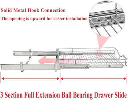 DINDON 1 Tier Pull Out Cabinet Organizer (14" W x 18" D) Heavy-Duty Metal Sliding Drawer Shelf, Slide Out Wire Basket for Kitchen Cabinets, Pantry, Bathroom, Chrome Finish…