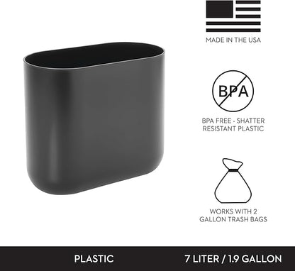 iDesign Small Slim Plastic Bathroom Trash Can, Garbage Can for Bedroom, Office, Desk, Dorm, 2-Pack, Gray