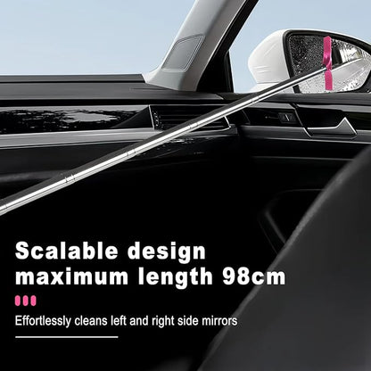 Car Rear View Mirror Wiper, 38.58 In Handle Car Window Squeegee, Retractable Auto Glass Squeegee, Portable Mirror Cleaner Tool for Auto Glass Water Removal Fog Snow (Pink)