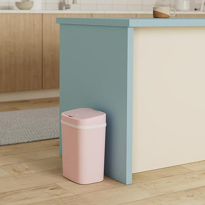 Ninestars 3 Gallon Automatic Trash Can, 12L Touchless Motion Sensor Bathroom or Bedroom Garbage Can with Odor-Sealing Lid, Impact-Resistant ABS Plastic, Pink