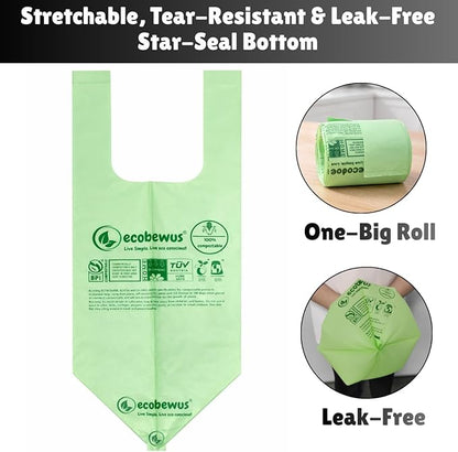 2.6 Gallon 100% Compostable Bags Handle Tie (110 Bags) 9.84L Small Compost Trash Bags Food Scrap Garbage Bags US BPI Certified TUV OK Compost Home Certified Meeting ASTM D6400 (110 ct.)