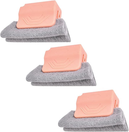 Magic Window Track Cleaner, Window Groove Cleaning Brush Tool Set, Handheld Cleaning Brushes for Window Slides Gaps Tile Lines Shutters and Car Vents, 5.31 x 3.35 x 1.18 Inches (Pink 3)