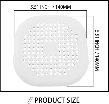 2 Pack 5.5 Inch / 140mm Drain Hair Catcher, Silicone Sink Drain Strainer Square Shower Drain Hair Catcher, Drain Protector Hair Catcher Hair Stopper for Bathroom Bathtub (White)