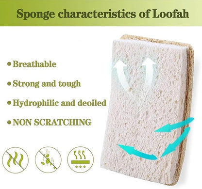 Loofah Dish Sponges Kitchen,Organic Natural Sponges for Dishes,Non Scratch Eco Friendly Biodegradable Cleaning, for Pans, Glass & Delicate Cookware,6PCS