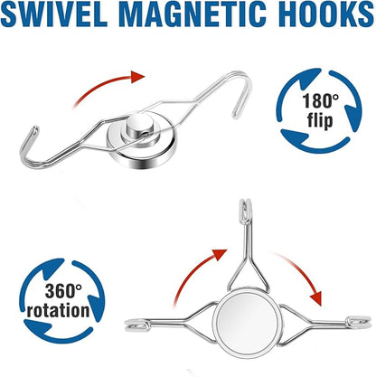 E BAVITE Swivel Swing Magnetic Hook 120LB Refrigerator Magnet Hook 10 Pack Strong Neodymium Magnets for Refrigerator Other Surfaces 67.5mm(2.66in) in Length