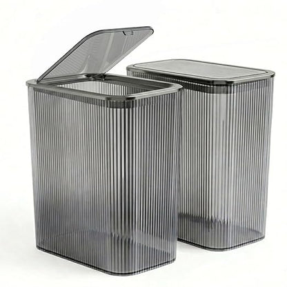 2 Pack Bathroom Trash Can with Lid, 2.6 Gallon Transparent Small Trash Can for Bedroom, Office, Slim Garbage Can with Lid for Narrow Spaces, Modern Decorative Waste Basket, Grey