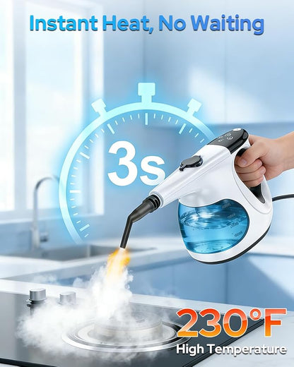 3s Instant Heat-up Handheld Steam Cleaner for Home, High-pressure Portable Steam Cleaner with 3-Level Control & Self-clean & Safety Lock for Furniture Couch Grout Kitchenware Cleaning