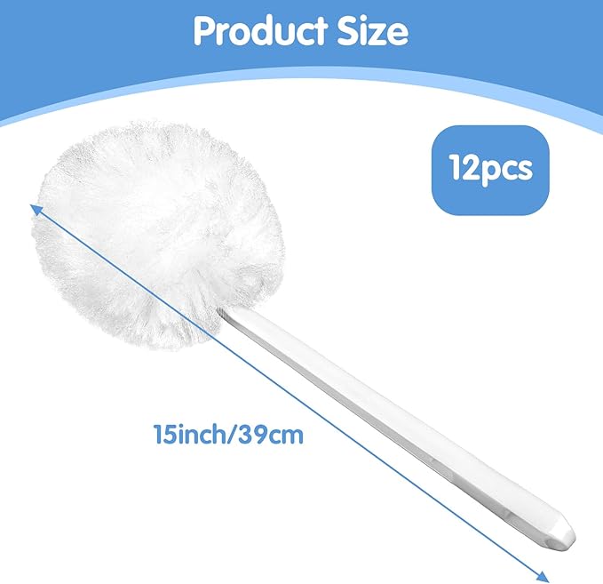 Kifmurase 12 Pcs Toilet Bowl Brushes Soft Swab Polyester Head 15 Inch White Reusable Long Plastic Handled Toilet Brush Cleaners Scrubber Mop for Home Bathroom Cleaning