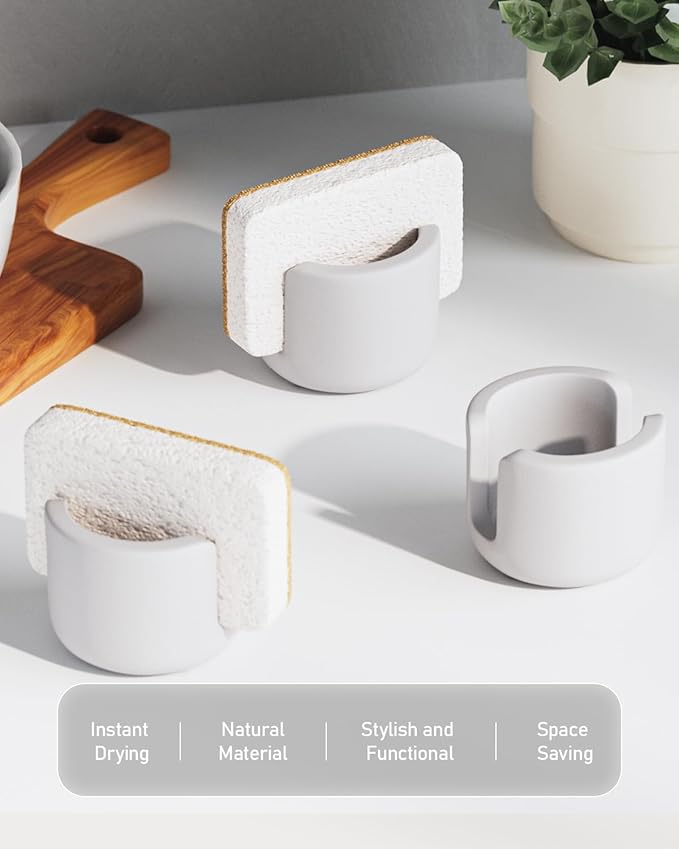 Diatomite Sponge Holder for Kitchen Sink, Quick Dry Diatomaceous Earth Compact Stone Dish Sponge Tray for Countertop