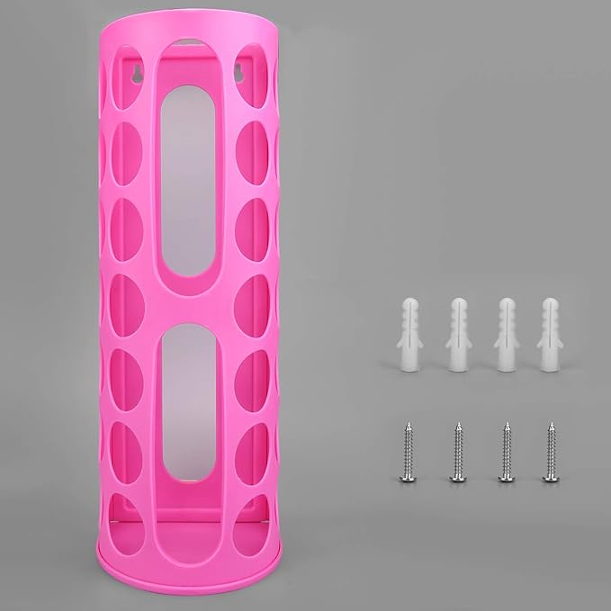 Lunies Wall Mount Bag Dispenser Large Capacity Plastic Bag Vinyl Holder - Multiple Large Holes for Easy Access Bags Great for Shopping Bags/Grocery Bags/Vinyl Storage Pink 2 Pack