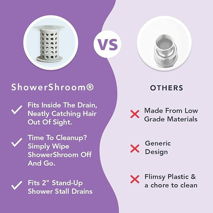 ShowerShroom the Revolutionary 2" Stand-Up Shower Stall Drain Protector Hair Catcher/Strainer, Gray , 1 Count ( Pack of 1)