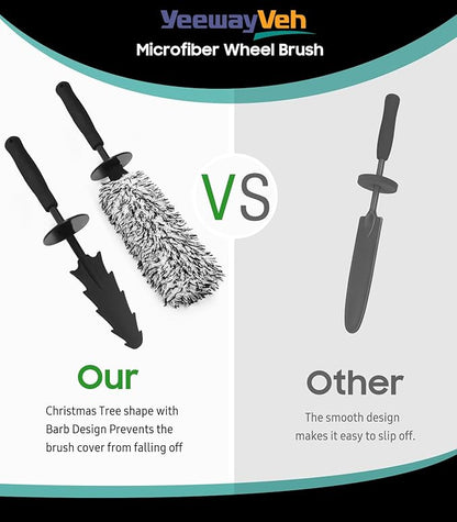 YeewayVeh 3PCS Wheel Cleaning Brush, Microfiber Flat Wheel Rim Cleaner Brush with 2 Extra Replaceable Cover, Car Cleaning Brush Kit for Wheels Tire Fenders Engine Exhaust Tips, Black&White