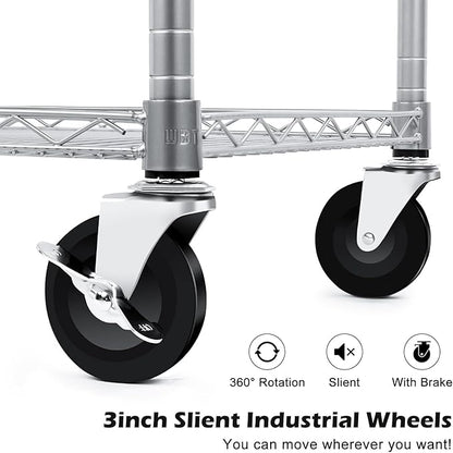 WDT Heavy Duty 3 Tier Utility Cart,Wire Rolling Carts with Wheels, Commercial Grade Service Cart with Shelving Liners and Handle Bar Metal Carts for Kitchen Office Hardware