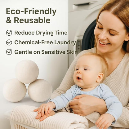Laundry Wool Dryer Balls | Natural Fabric Softener – Reusable, Eco-Friendly, Reduces Drying Time – Wool Balls Replaces Dryer Sheets - 3 XL Pack - Laundry Balls for Dryer (3 Pack)