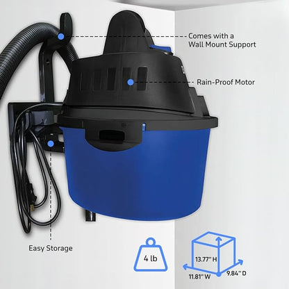 Koblenz Wet Dry Vacuum Cleaner, 2.5 Gallon 2.5 PHP, 60 CFM, 10 ft Reach, TWIST-N-LOCK Hose, Wall Mount, Small Shop Vac, Portable Shop Vac for Home Car Garage, Accessories Included, Blue/Black, WD-2.5L