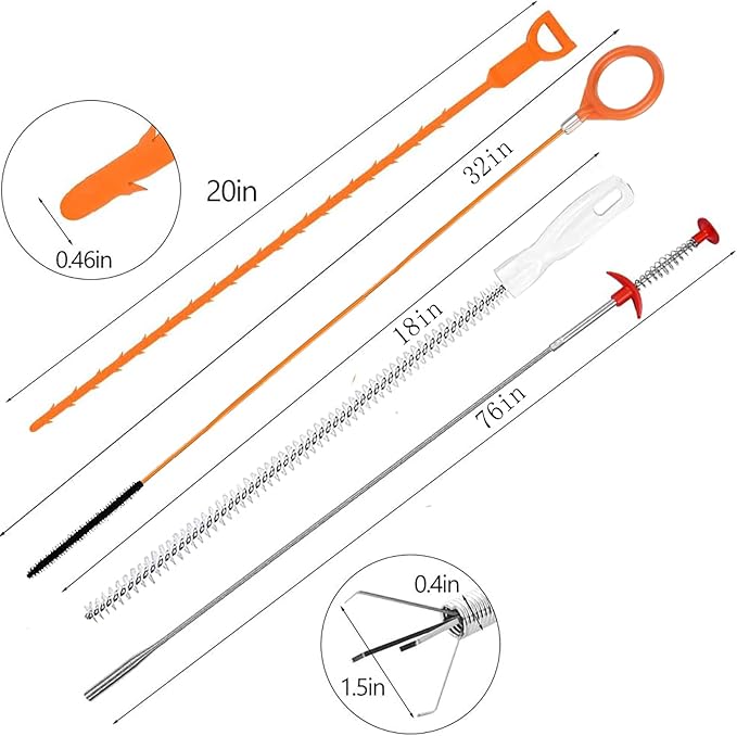 Drain Snake，Plumbing Drain Clog Remover, Gutter Cleaning Tools for Toilet Shower Kitchen Bathroom Tub, Clogged Drains Opener Cleaning Tool, Flexible Grabber Claw Pick Up Reacher （76 in）
