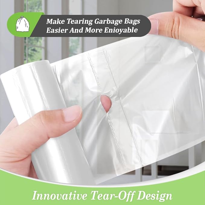 Teivio 1.6 Gallon(Fit 1.5-1.6 Gal)120 Counts Strong Trash Bags 1.5 Gallon 1.6 Gallon Garbage Bags, Bathroom Trash Can Bin Liners, Plastic Bags for home office kitchen, Clear