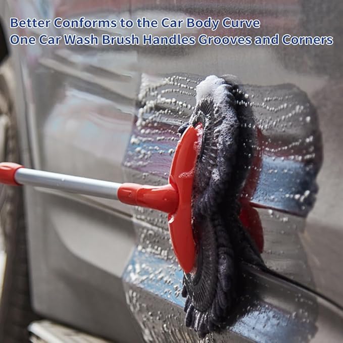 Shkalacar Microfiber Car Wash Brush Mop Kit, Rotatable Dual Head Telescopic Chenille Cleaning Mop, with Extension Pole Car Wash Brush Telescoping Cleaning Tool Duster Washing Car Tools Accessories