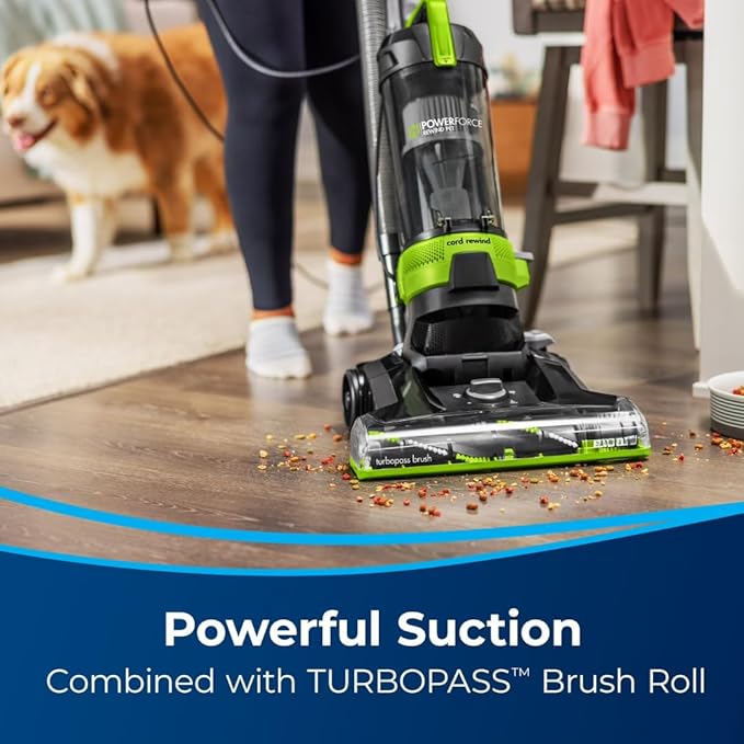 Power Force Helix Turbo Rewind Pet Bagless Upright Vacuum, Multi-Cyclonic, Lightweight, 25Ft Cord, Pet Turbo Brush (Green)