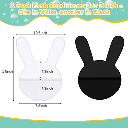 Nuanchu 2 Pcs Shampoo Bar Holder Bag Soap Saver Bag Beauty Shampoo Conditioner Bar Pouch Rabbit Shape Travel Soap Holder Loofah Bubble Foam Net Savers(Black, White,L)