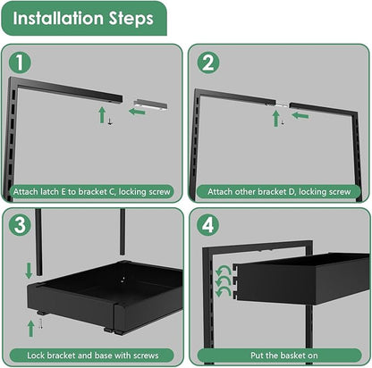REALINN L-Shaped Under Sink Organizer with 6-Level Height Adjustment & Expandable Width, Pull-Out Cabinet Storage Rack with Quiet Sliding Rails for Kitchen, Bathroom, Black, 2 Pack