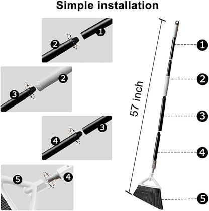 Heavy Duty Angle Broom 1 Pack - White Broom for Outdoor & Indoor, Garage, Driveway, Sidewalk, Kitchen & More, Long Handle