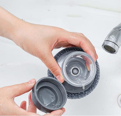 Kitchen Soap Dispensing Palm Brush, Stainless Steel Scrubber Sponge with Storage Base, Push-Type Dish Cleaner, Random Colour (Random Colour)