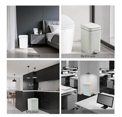 Feisco Small Trash Can with Lid,Small Bathroom Trash Can with Foot Pedal and Press Type Lid,Slim Step-On Trash Bin Wastebasket Garbage Can for Kitchen,Bathroom Office, Bedroom (White, 2.6 Gallon)
