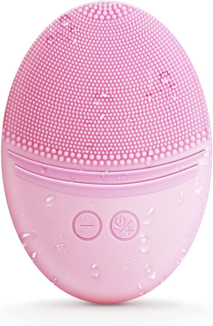EZBASICS Facial Cleansing Brush Made with Ultra Hygienic Soft Silicone, Waterproof Sonic Vibrating Face Brush for Deep Cleansing, Gentle Massaging, Inductive Charging (Pink) 1 Pack+5 Speed Settings