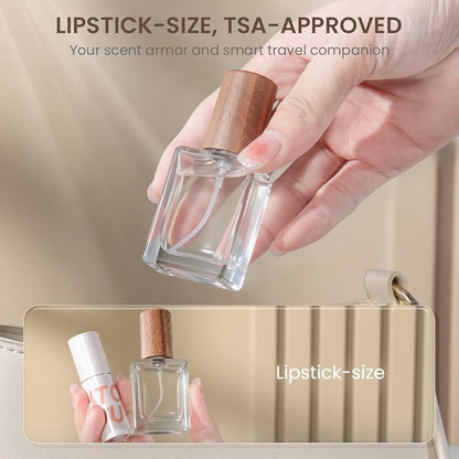 Perfume Atomizer, Glass Perfume Container,Travel Bottle Refillable, Empty Portable Leakproof Frangrance Spray Bottle(Wanut 2pcs 15ml/0.5oz