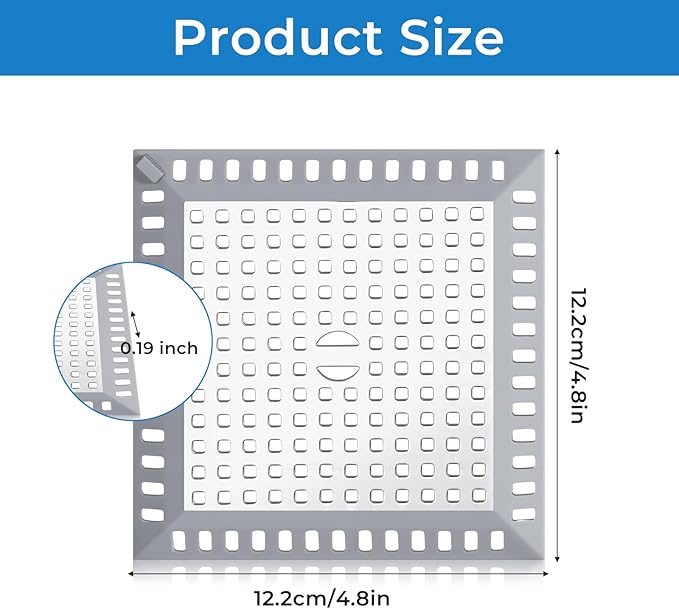Stainless Steel Square Shower Drain Cover, Square Shower Drain Hair Catcher with Silicone for Bathroom Floor to Keep Away from Clogged Drains