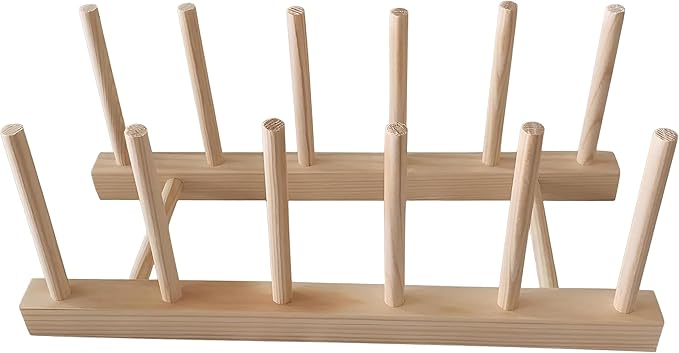 Wooden Dish Rack with 5 Compartments - Drying Drainboard Storage Holder for Plates, Bowls, Cups & Pot Lids, Kitchen Cabinet Organizer (Wood Color)