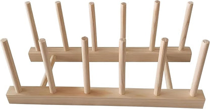 Wooden Dish Rack with 5 Compartments - Drying Drainboard Storage Holder for Plates, Bowls, Cups & Pot Lids, Kitchen Cabinet Organizer (Wood Color)