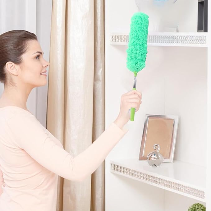 Fiber Dusting Brush, Multifunctional Extendable Dusting Wand, Washable Ceiling Duster, Cobweb Ceiling Duster with Extension, Cleaning Feather Dusters for Cleaning Ceiling Fan Furniture