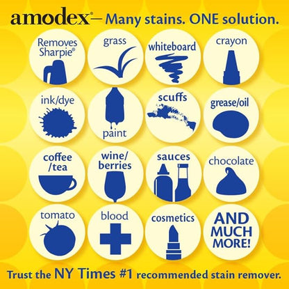 Amodex Ink & Spot Remover for Clothes, Leather and Skin - Removes Ink, Ballpoint, Sharpie, Grease and More, Works on Set-in Stains, Gentle but Powerful, 4oz/120ml Bottle