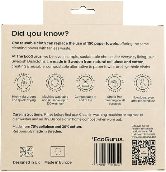 10 Pack Odour-Resistant Reusable Cleaning Cloths | Original Swedish Dishcloth | Made in Sweden | Suitable for All Surfaces | Biodegradable Cellulose Sponge | Kitchen & Bathroom | Blue