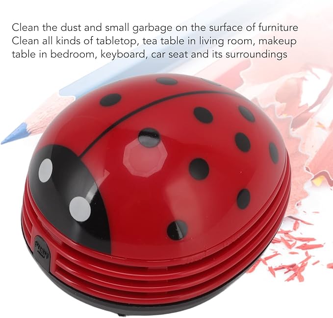 Mini Desktop Vacuum Cleaner Cartoon Ladybug Sweeper Handheld Vacuum Paper Portable Ladybird Shape for Cute Red Red Ladybird Handheld Vacuums