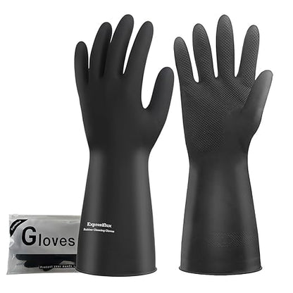 Thick Rubber Cleaning Gloves - 1 Pair Black Rubber Gloves for Dishwashing Large, Non-Slip Kitchen Gloves for Washing Dishes, Reusable Cleaning Gloves, Waterproof, Heavy-Duty (1P,L)
