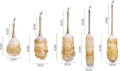 MaikOn Tools, Set Feather Duster 2 Pack Lambswool Duster, Pure Lambs Wool Duster with Wood Handle, Multifunction Home Office Furniture Car Cleaning Tool, 5 Size Handle Dusters(Size:X Small)