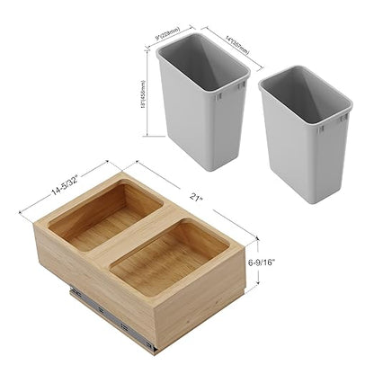 Dowell B18/B21 Wood Base Wastebasket Pullout with Two 35Qt Plastic Bins (4008 0218 35 * 2)