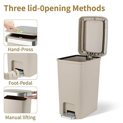 Small Bathroom Trash Can with Lid and 3 Rolls Trash Bags, Step Pedal Wastebasket Plastic Garbage Can with Pop-Up Lid 2.6 Gallon Bin for Kitchen, Bedroom, Office, Dorm, Laundry, Toilet, Rv,Khaki
