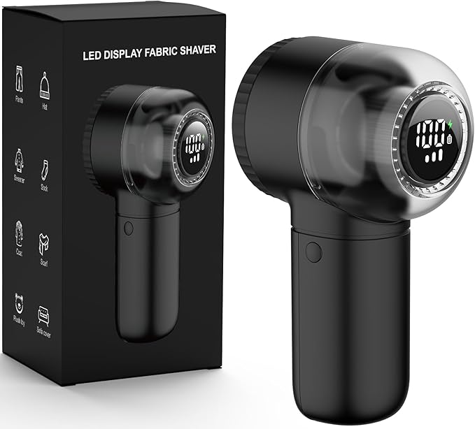 Fabric Shaver Electric Lint Remover Rechargeable Sweater Shaver Dual Protection Removable Bin Easy Remove Fuzz Lint Pills Bobbles (Black) FS001