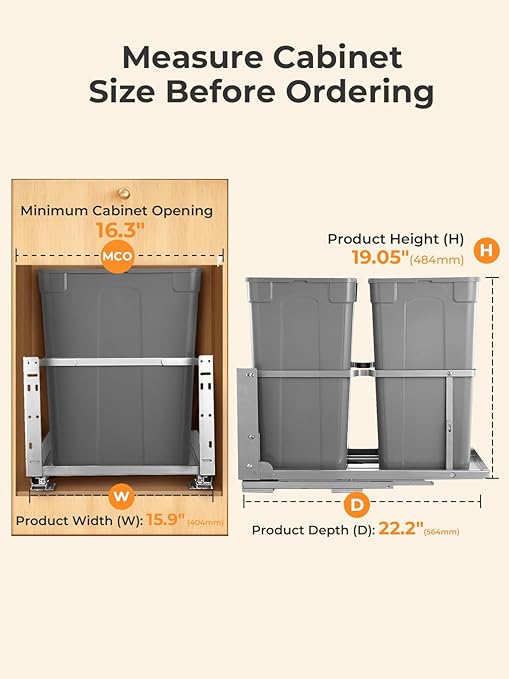 FOHERE Pull Out Trash Can Under Cabinet, 35 QT x2 Under Sink Trash Can Waste Container with Soft-Close Slides, Heavy Duty Garbage Recycling Bin for Kitchen Cabinet, Sink