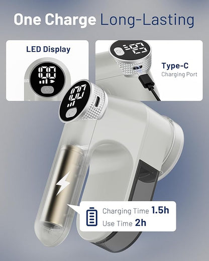 BEAUTURAL Fabric Shaver, Rechargeable Lint Remover, Electric Portable Sweater Defuzzer with 3 Speeds, 6 Leaf Blades, Digital LED Display, Remove Pilling for Clothes, Furniture, Sweater, Couch, Blanket